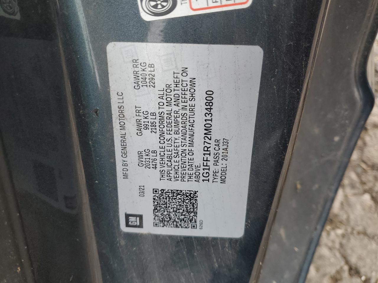 2021 Chevrolet Camaro Lz VIN: 1G1FF1R72M0134800 Lot: 67410995