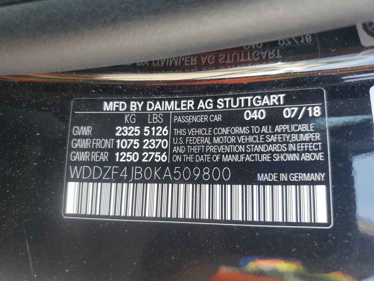 2019 Mercedes-Benz E 300 VIN: WDDZF4JB0KA509800 Lot: 69292655