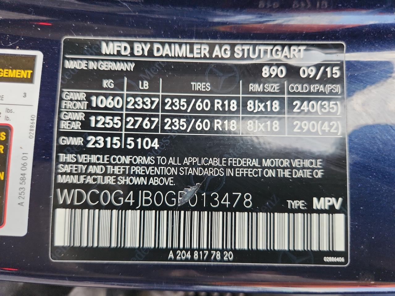 2016 Mercedes-Benz Glc 300 VIN: WDC0G4JB0GF013478 Lot: 69298295