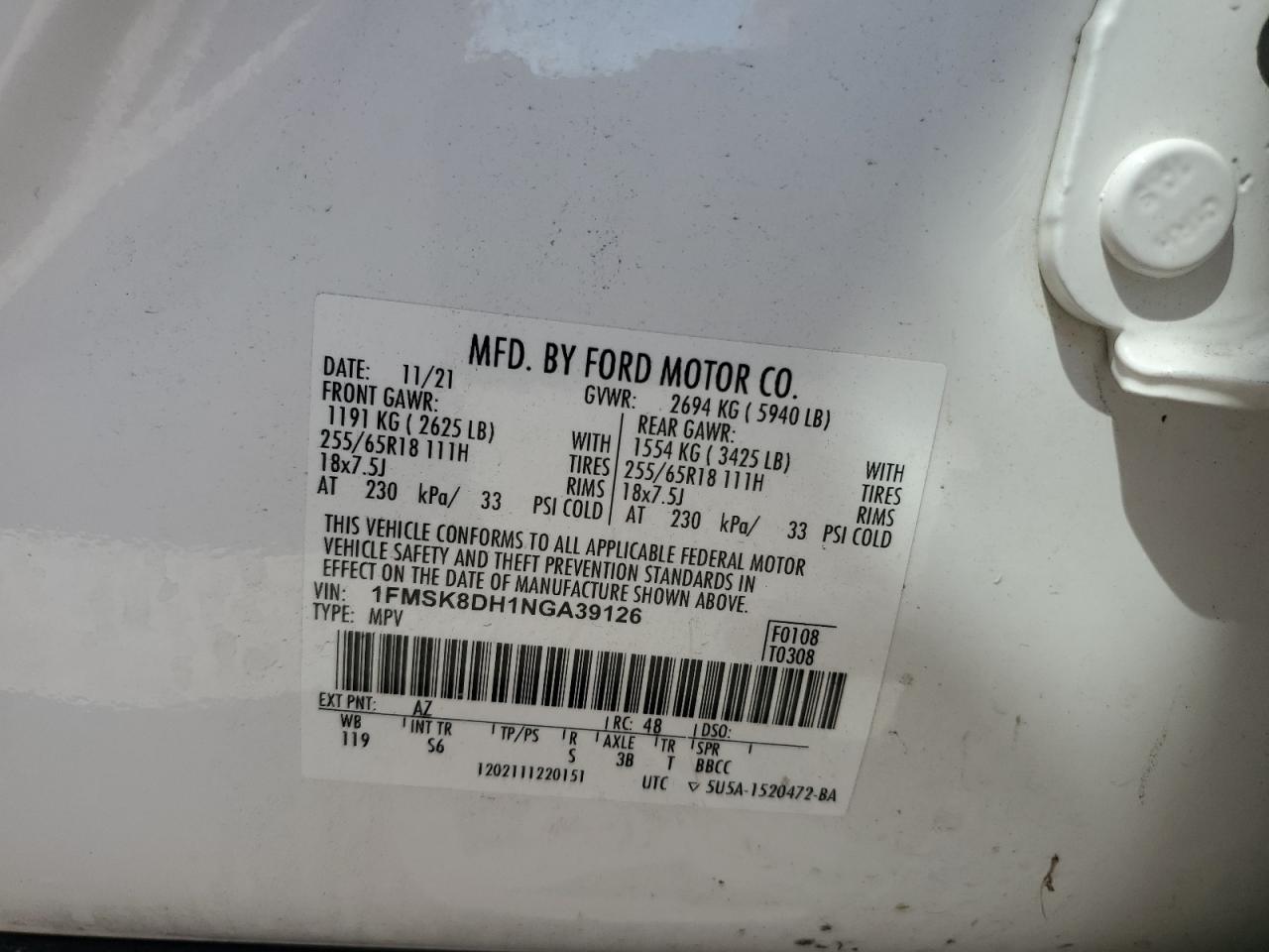 2022 Ford Explorer Xlt VIN: 1FMSK8DH1NGA39126 Lot: 70385435