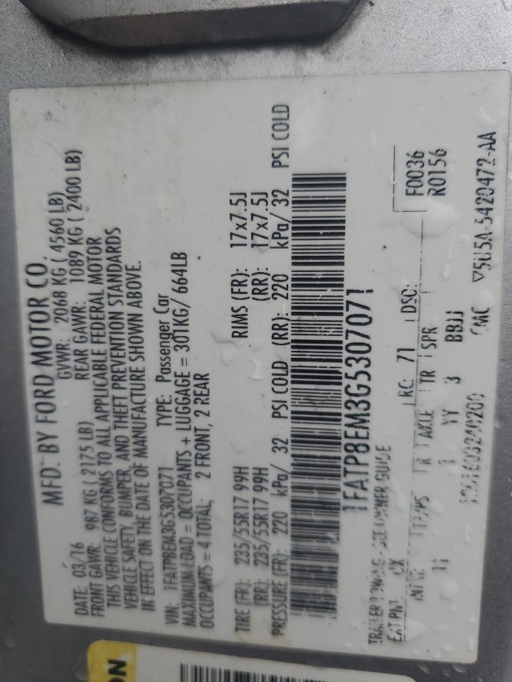 2016 Ford Mustang VIN: 1FATP8EM3G5307071 Lot: 70031935