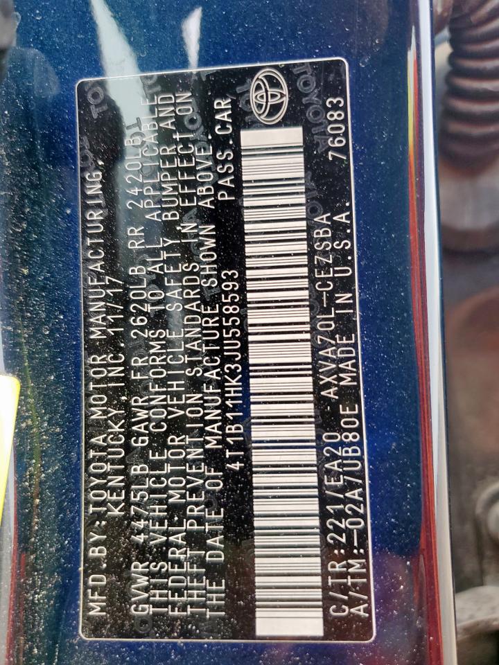 4T1B11HK3JU558593 2018 Toyota Camry L