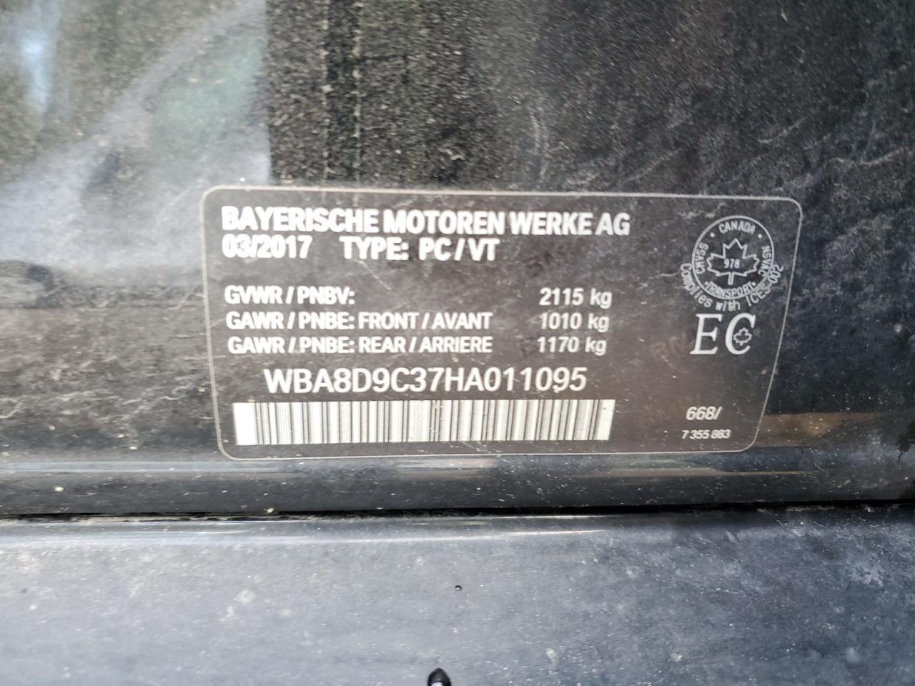 2017 BMW 330 Xi VIN: WBA8D9C37HA011095 Lot: 70689235