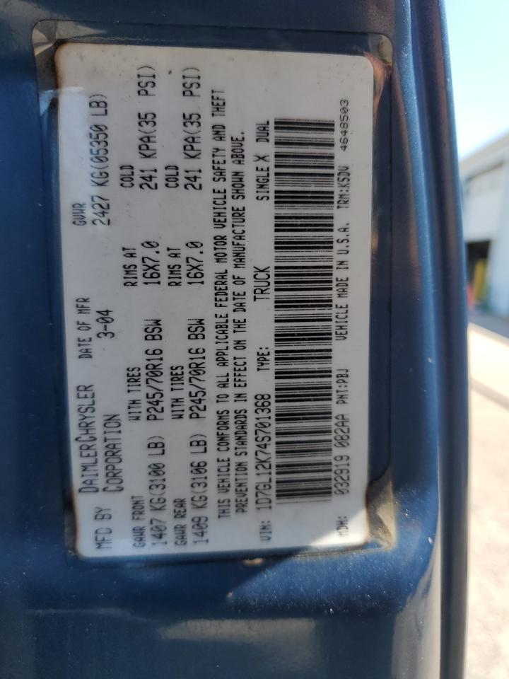 2004 Dodge Dakota Sxt VIN: 1D7GL12K74S701368 Lot: 70664005