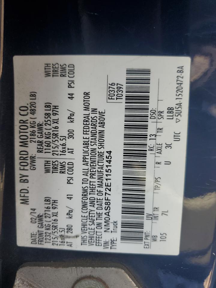 2014 Ford Transit Connect Xlt VIN: NM0AS8F72E1151454 Lot: 70384885