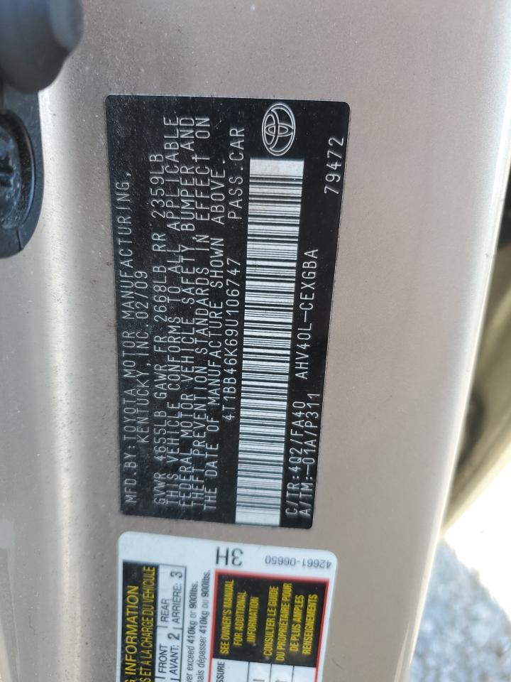 2009 Toyota Camry Hybrid VIN: 4T1BB46K69U106747 Lot: 70884515