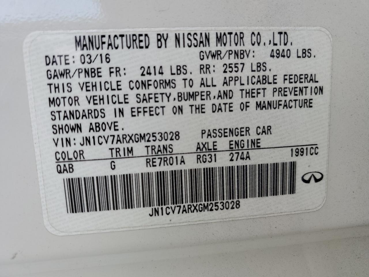 2016 Infiniti Q50 Base VIN: JN1CV7ARXGM253028 Lot: 68972175