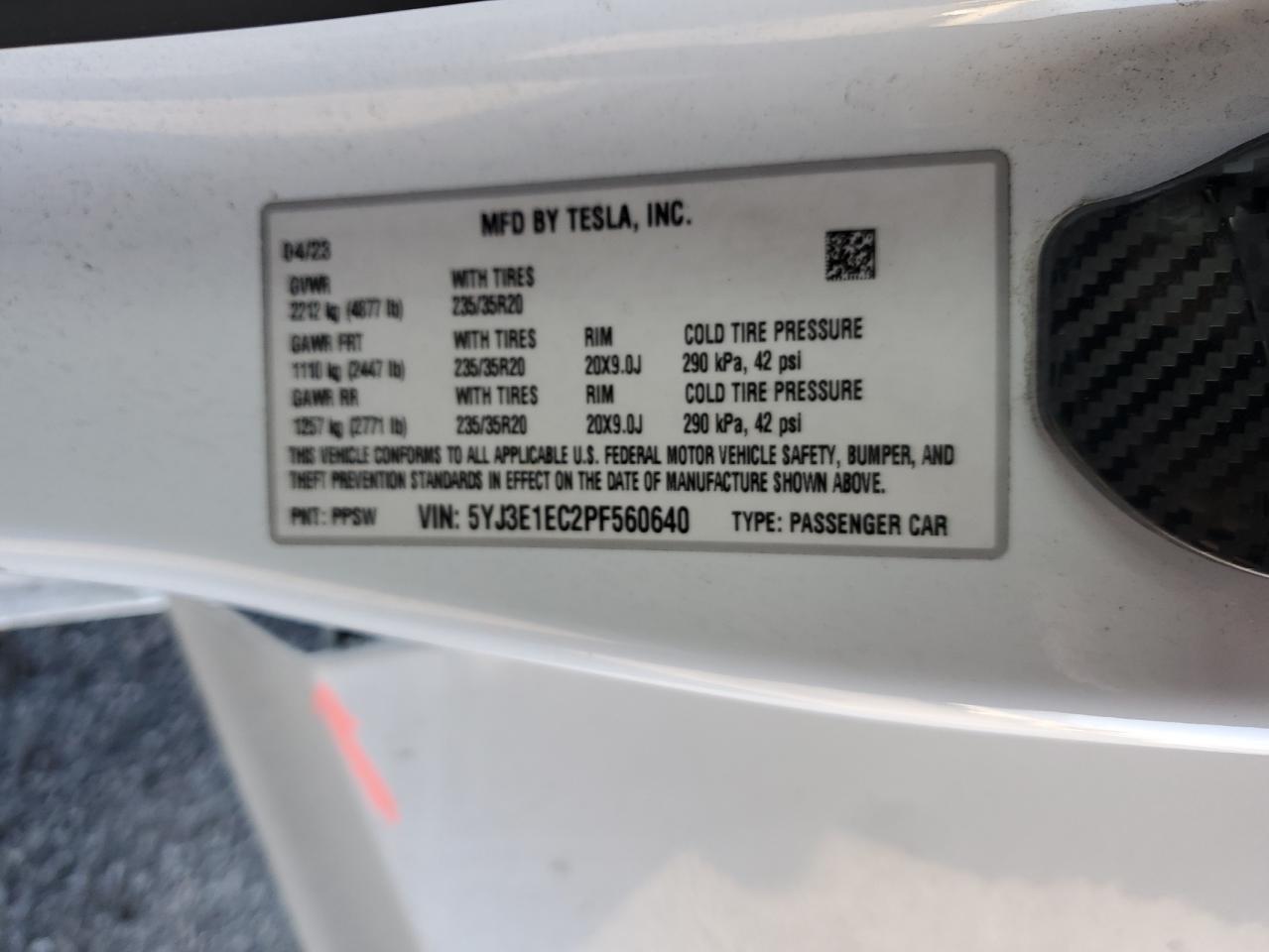 2023 Tesla Model 3 VIN: 5YJ3E1EC2PF560640 Lot: 69399695