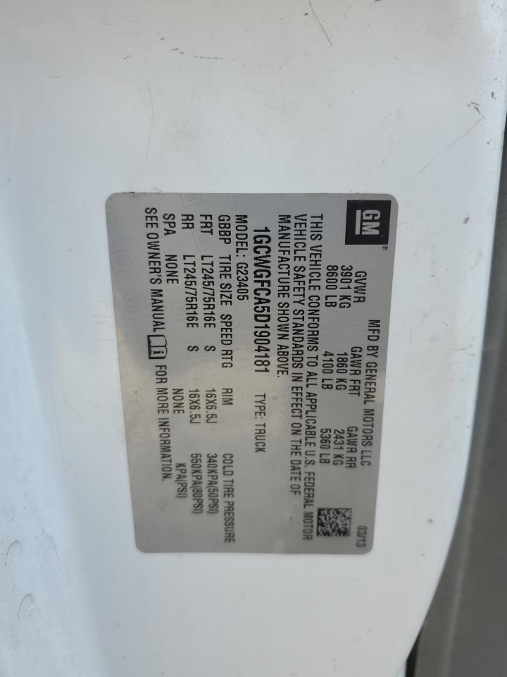 2013 Chevrolet Express G2500 VIN: 1GCWGFCA5D1904181 Lot: 68259575