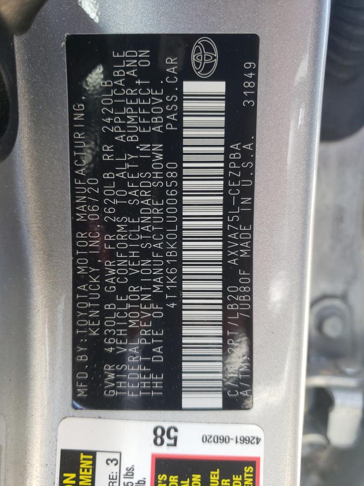 2020 Toyota Camry Xse VIN: 4T1K61BK0LU006580 Lot: 65766305