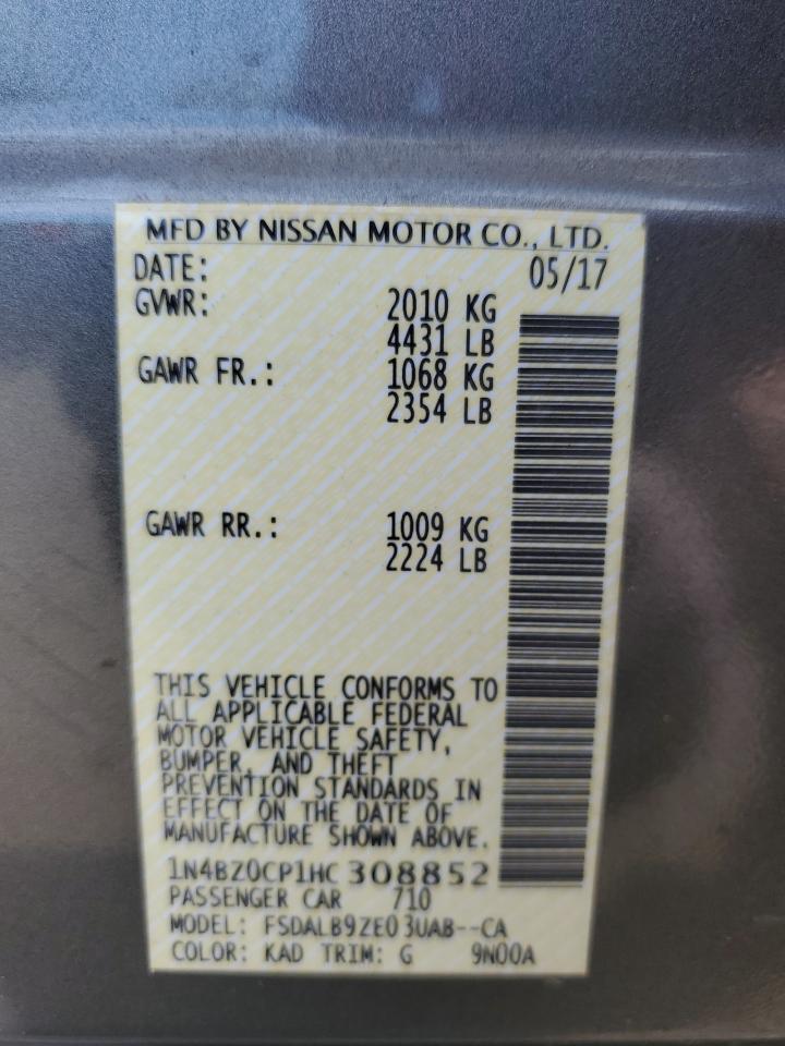 2017 Nissan Leaf S VIN: 1N4BZ0CP1HC308852 Lot: 70332875