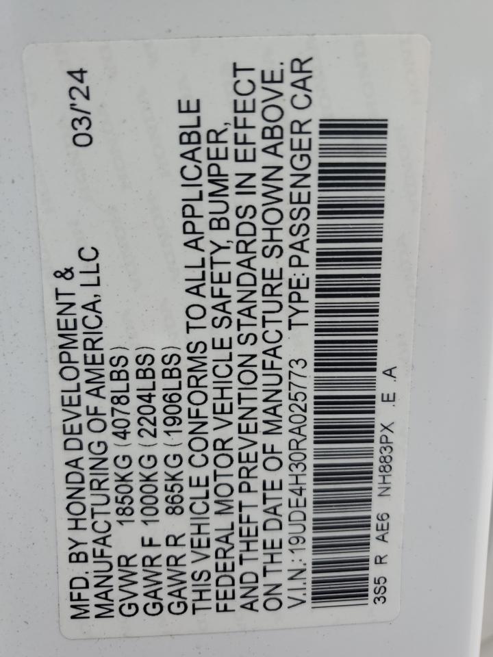 2024 Acura Integra A-Spec VIN: 19UDE4H30RA025773 Lot: 69326025