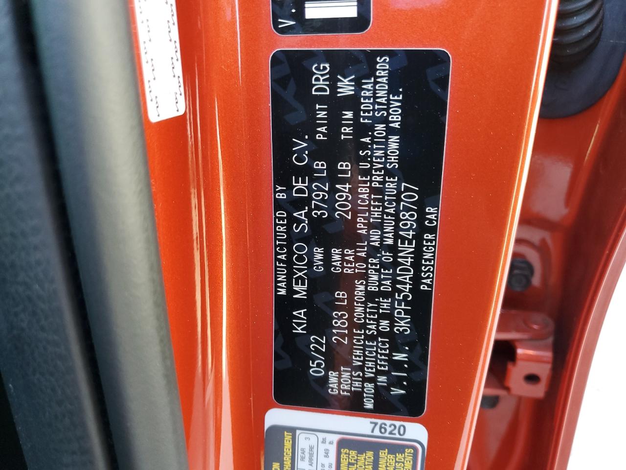 2022 Kia Forte Gt Line VIN: 3KPF54AD4NE498707 Lot: 68119765
