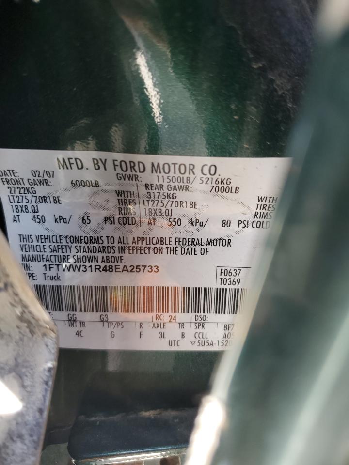 2008 Ford F350 Srw Super Duty VIN: 1FTWW31R48EA25733 Lot: 68387125