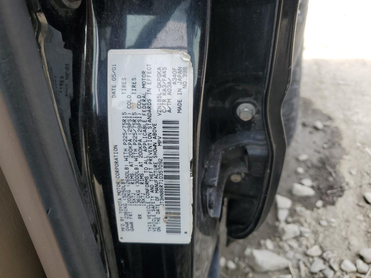 2001 Toyota 4Runner Sr5 VIN: JT3HN86R710357092 Lot: 70818965