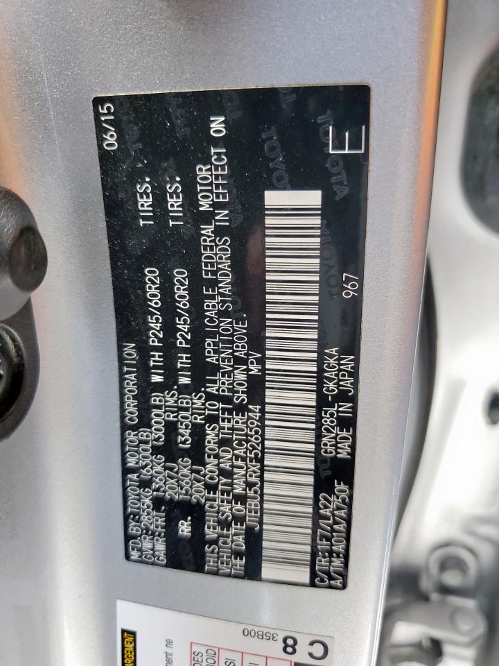 2015 Toyota 4Runner Sr5/Sr5 Premium VIN: JTEBU5JRXF5265944 Lot: 69108545