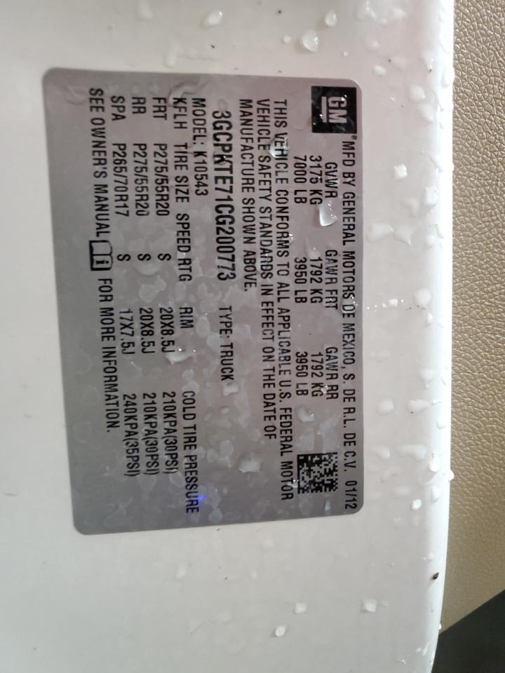 2012 Chevrolet Silverado K1500 Ltz VIN: 3GCPKTE71CG200773 Lot: 70216085