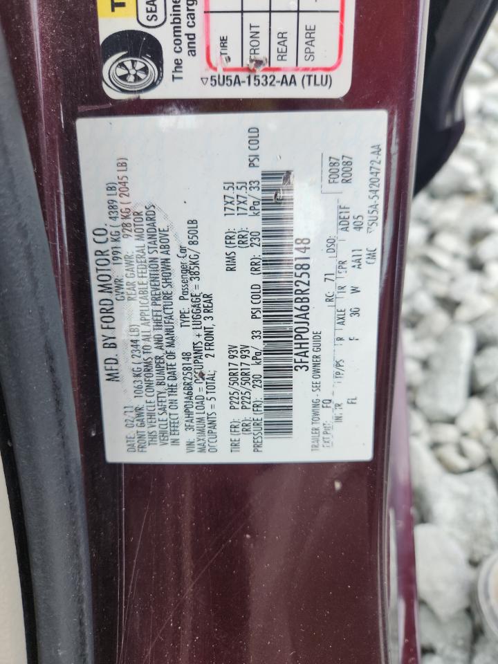 2011 Ford Fusion Sel VIN: 3FAHP0JA6BR258148 Lot: 69104795