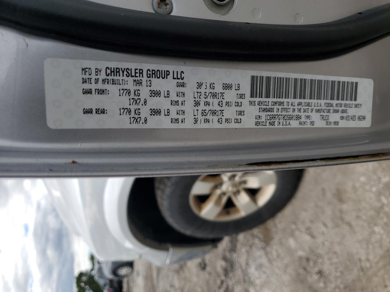 2013 Ram 1500 Slt VIN: 1C6RR7GT0DS601884 Lot: 69887065