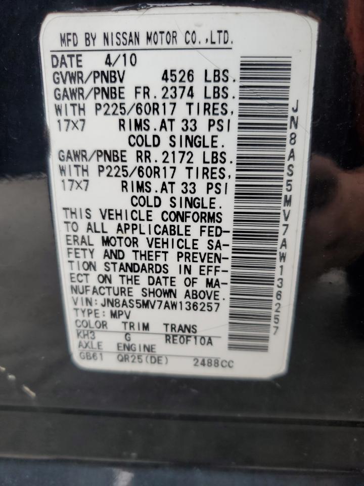 2010 Nissan Rogue S VIN: JN8AS5MV2AW604623 Lot: 69961725