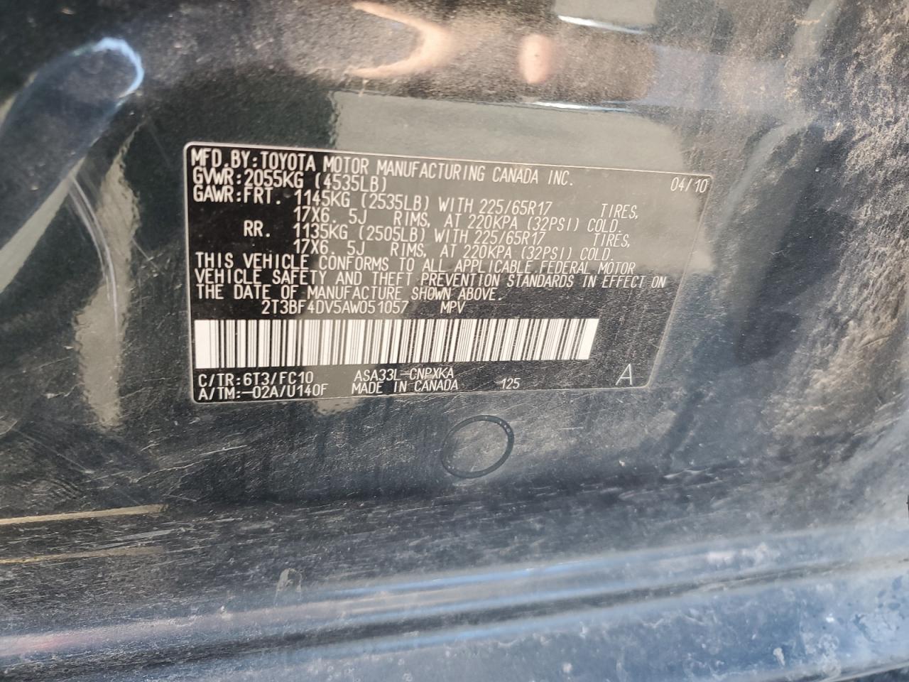 2010 Toyota Rav4 VIN: 2T3BF4DV5AW051057 Lot: 69352105