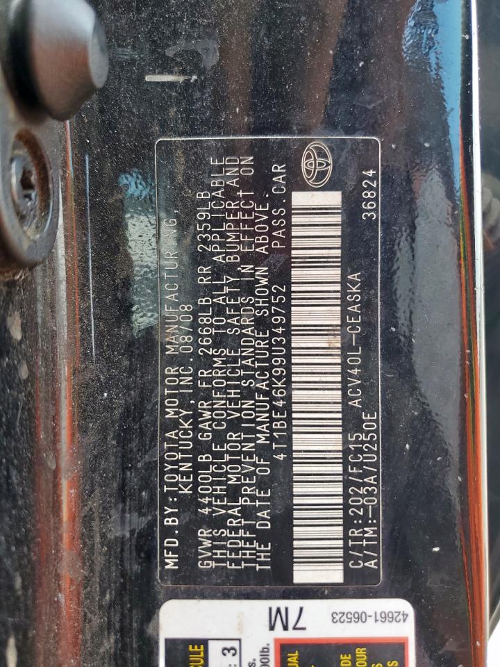 2009 Toyota Camry Base VIN: 4T1BE46K99U349752 Lot: 69630325