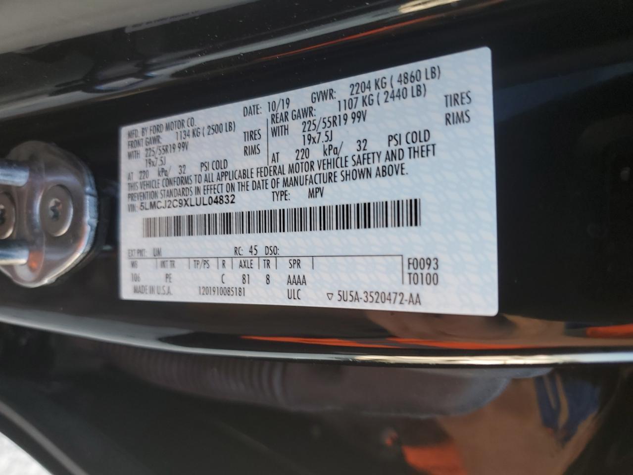 2020 Lincoln Corsair Reserve VIN: 5LMCJ2C9XLUL04832 Lot: 67728205