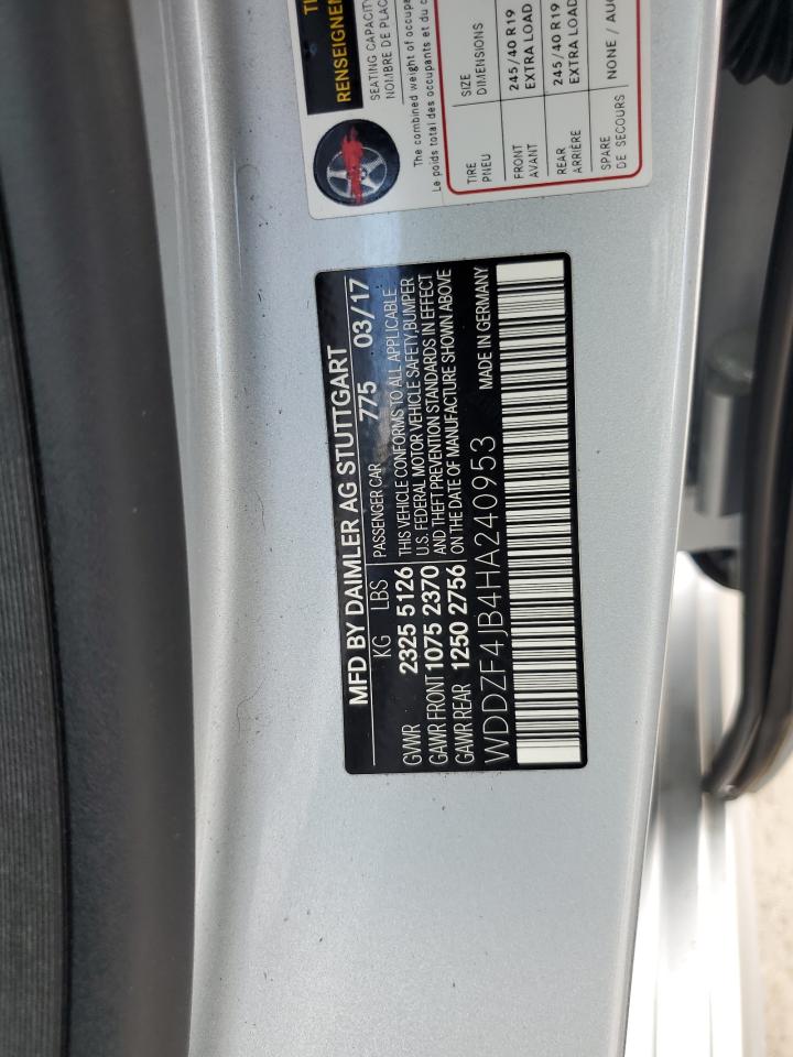 2017 Mercedes-Benz E 300 VIN: WDDZF4JB4HA240953 Lot: 70816265