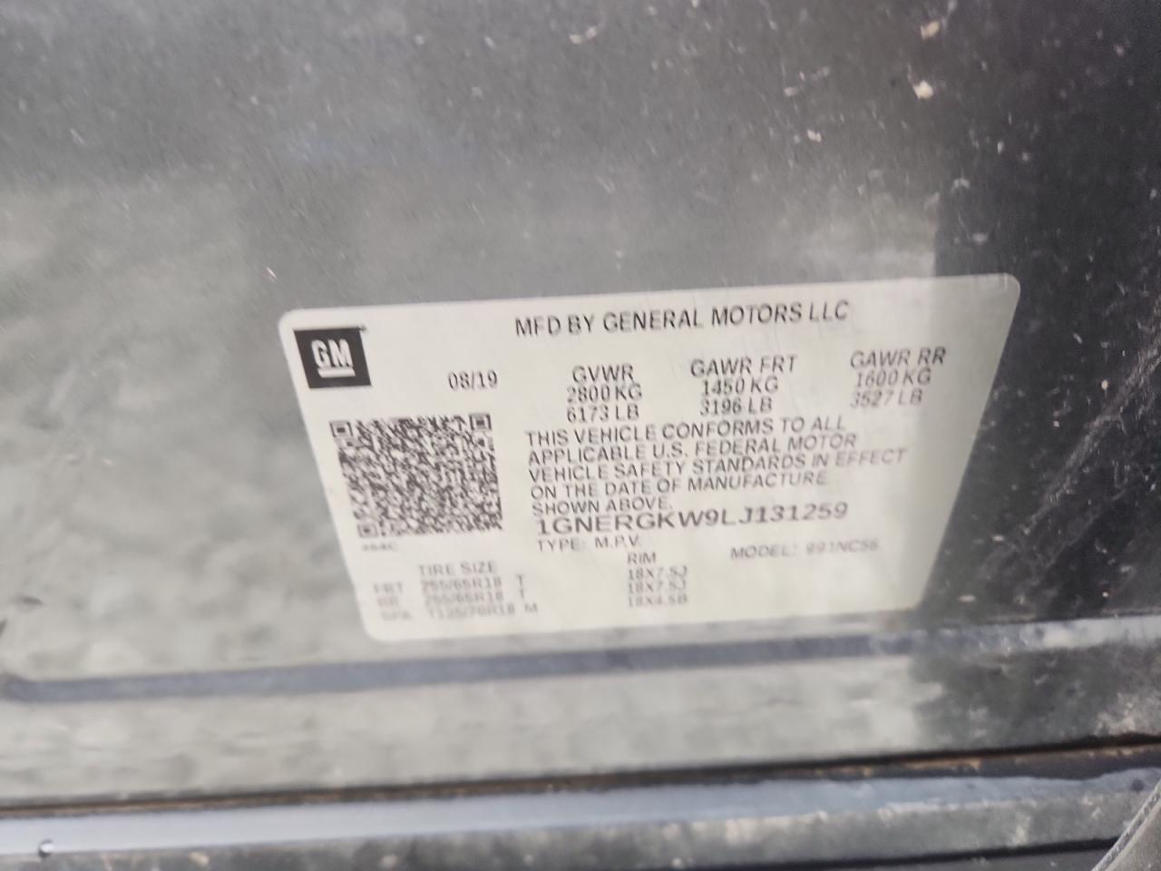 2020 Chevrolet Traverse Lt VIN: 1GNERGKW9LJ131259 Lot: 68635655