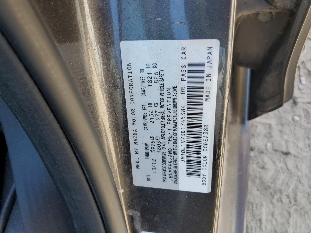 2013 Mazda 3 I VIN: JM1BL1V73D1745384 Lot: 80993845