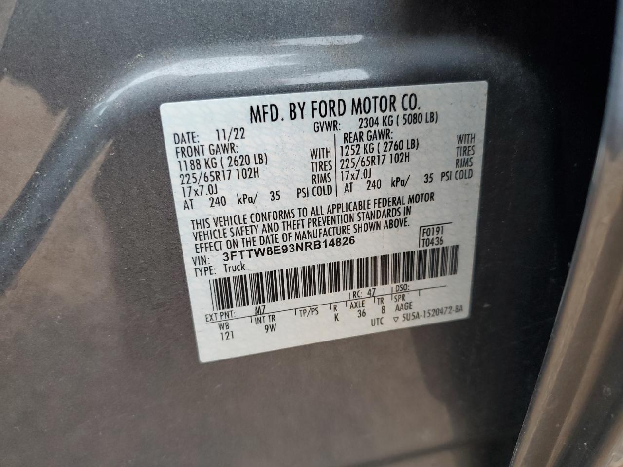 2022 Ford Maverick Xl VIN: 3FTTW8E93NRB14826 Lot: 68711795