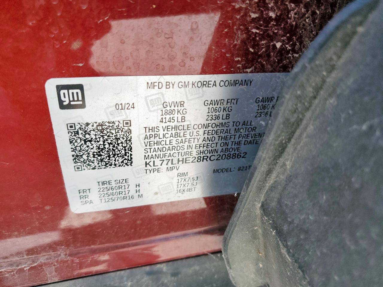 2024 Chevrolet Trax 1Lt VIN: KL77LHE28RC208862 Lot: 66158895