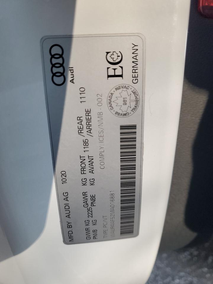 2021 Audi S5 Prestige VIN: WAUR4AF52MA016881 Lot: 68262285