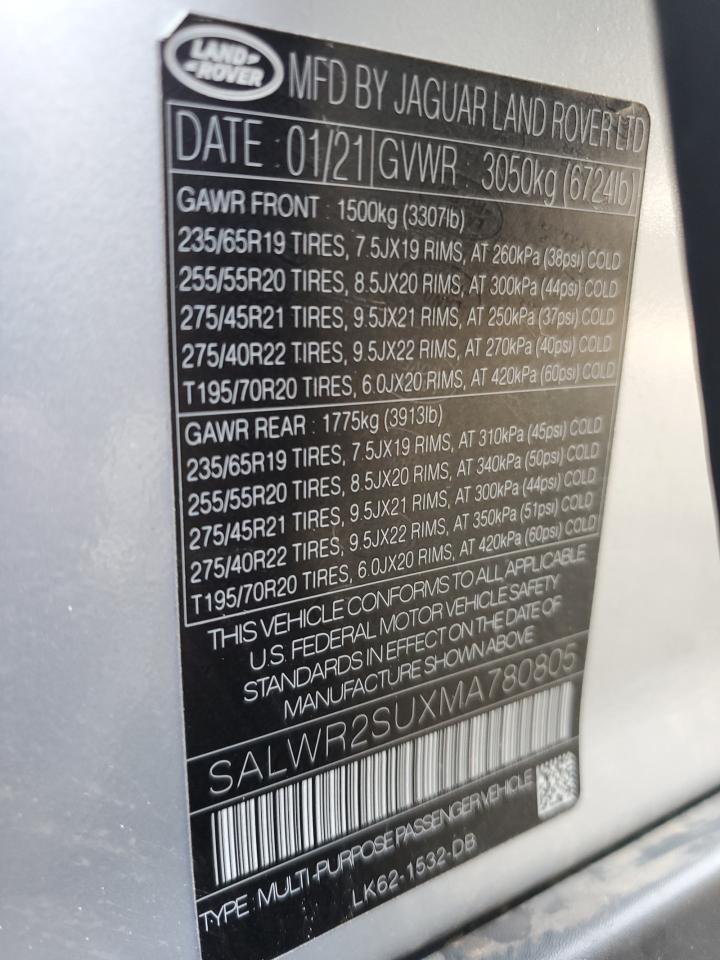 2021 Land Rover Range Rover Sport Hse Silver Edition VIN: SALWR2SUXMA780805 Lot: 64987315
