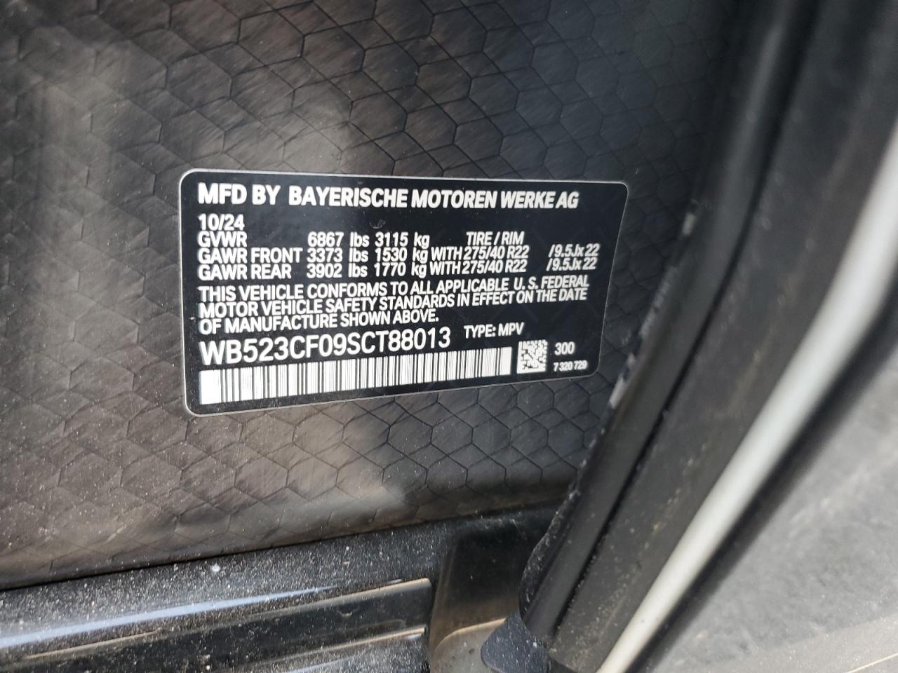 2025 BMW Ix xDrive50 VIN: WB523CF09SCT88013 Lot: 68136325