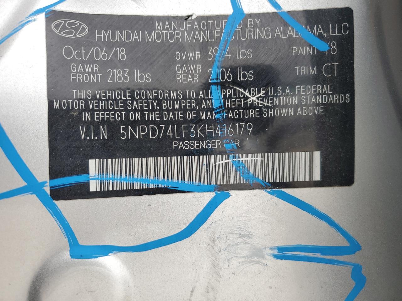 2019 Hyundai Elantra Se VIN: 5NPD74LF3KH416179 Lot: 69047225