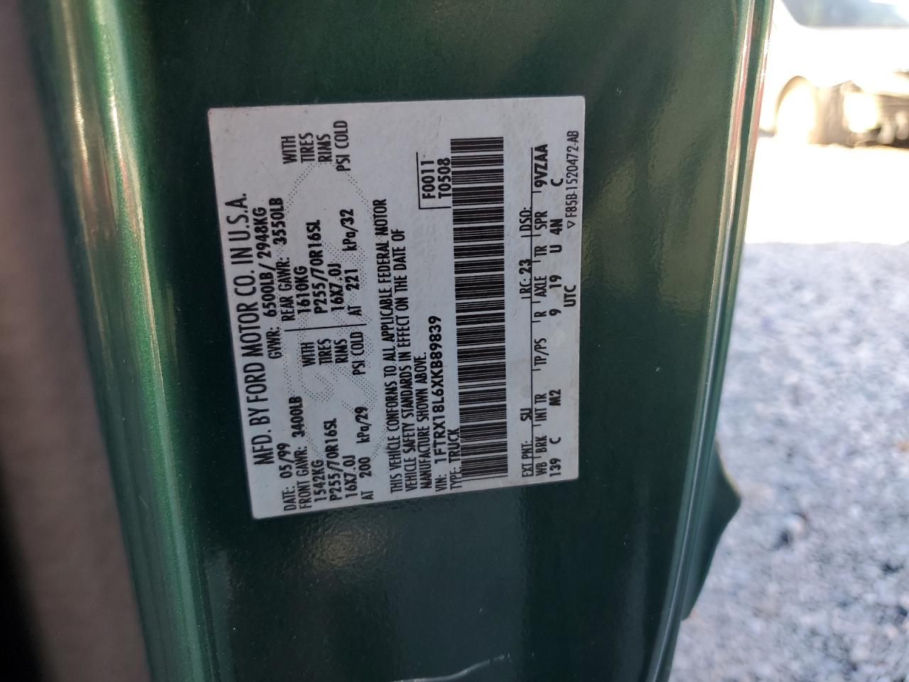 1999 Ford F150 VIN: 1FTRX18L6XKB89839 Lot: 70175375