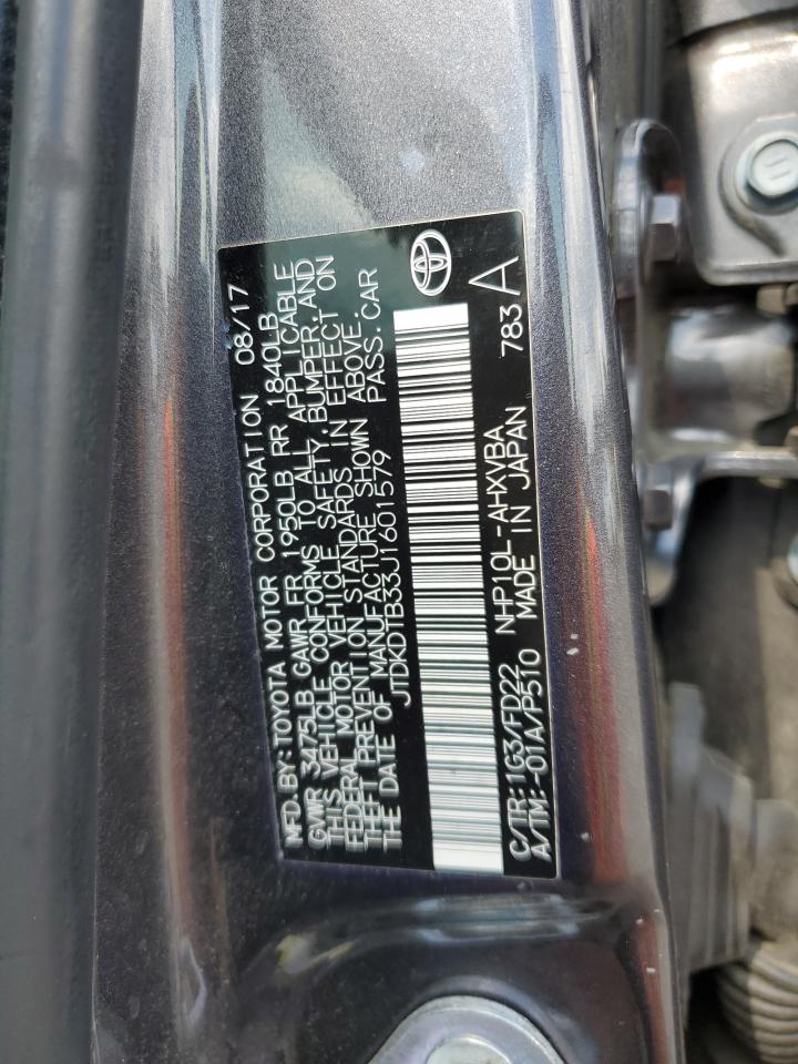 2018 Toyota Prius C VIN: JTDKDTB33J1601579 Lot: 67804475