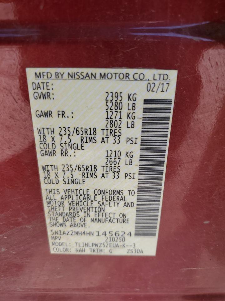 2017 Nissan Murano S VIN: 5N1AZ2MH4HN145624 Lot: 70212595