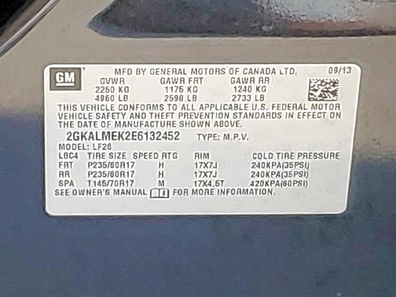 2GKALMEK2E6132452 2014 GMC Terrain Sle