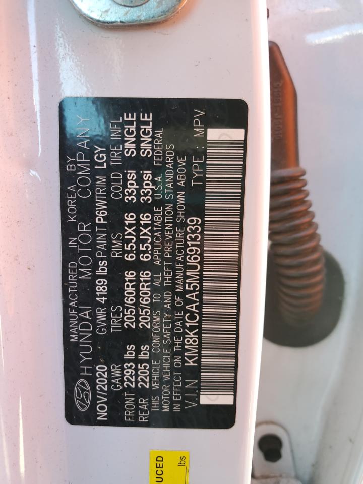 2021 Hyundai Kona Se VIN: KM8K1CAA5MU691339 Lot: 61071005