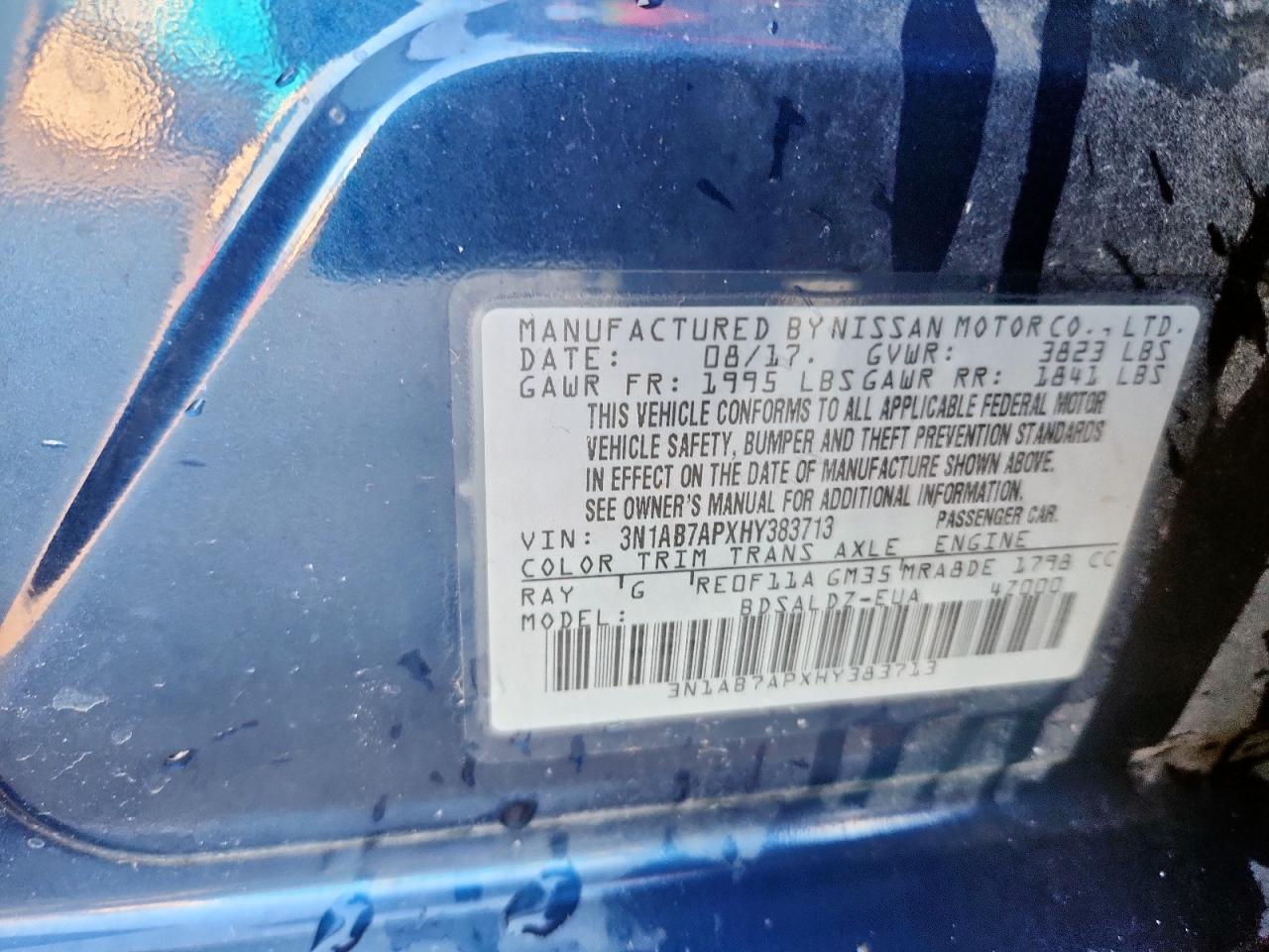 2017 Nissan Sentra S VIN: 3N1AB7APXHY383713 Lot: 69437845