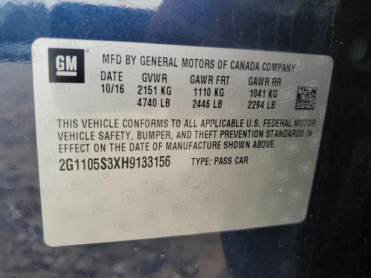 2017 Chevrolet Impala Lt VIN: 2G1105S3XH9133156 Lot: 70780775