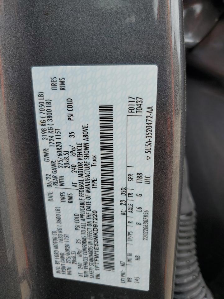 2022 Ford F150 Supercrew VIN: 1FTFW1E53NKD97220 Lot: 70010455