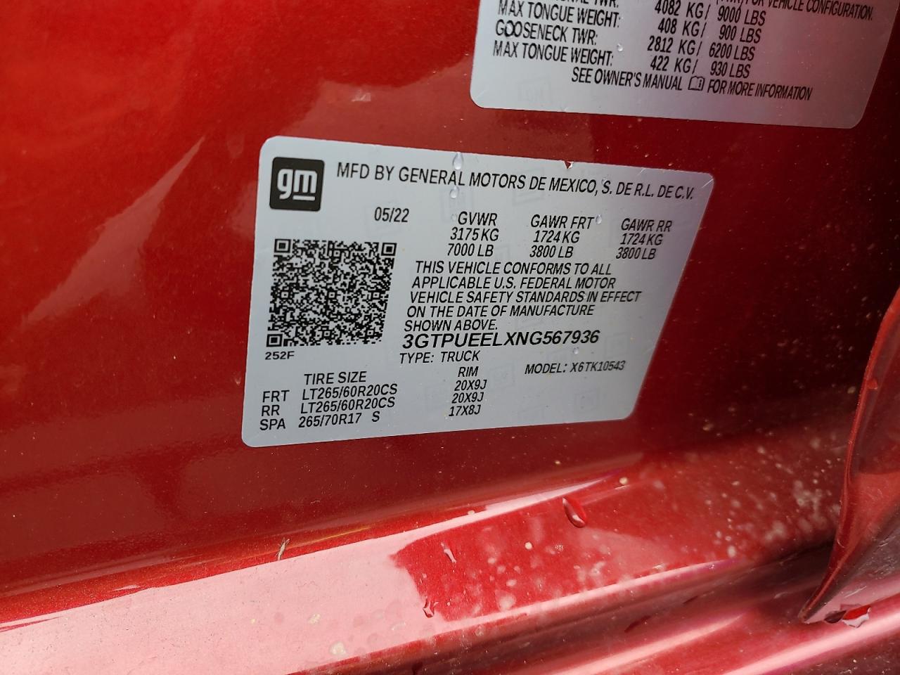 2022 GMC Sierra K1500 At4 VIN: 3GTPUEELXNG567936 Lot: 70658895