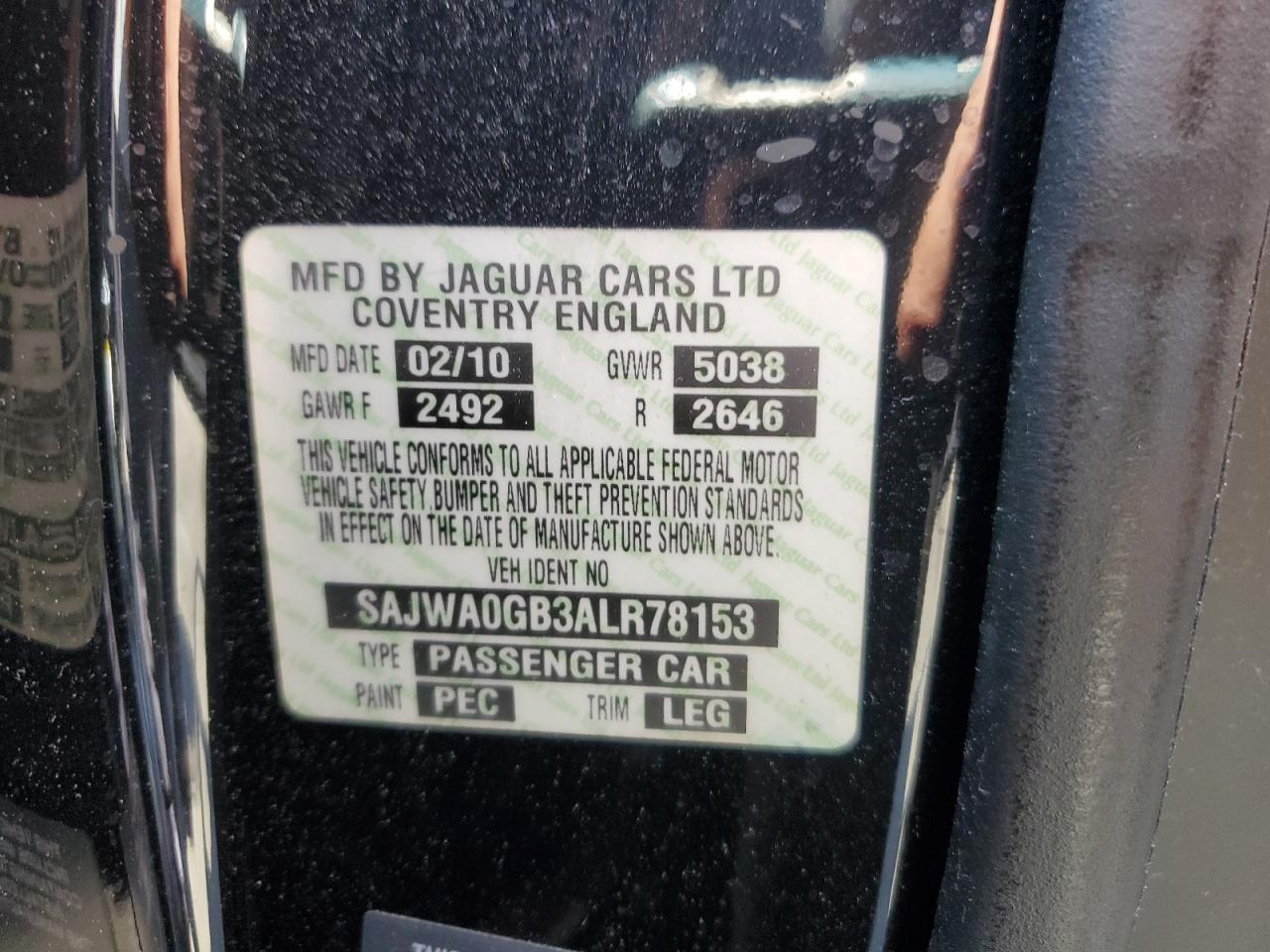 2010 Jaguar Xf Premium VIN: SAJWA0GB3ALR78153 Lot: 70234505