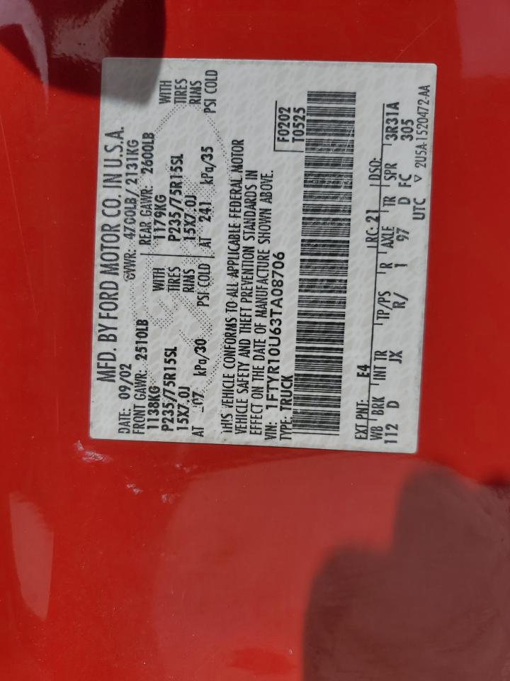 2003 Ford Ranger VIN: 1FTYR10U63TA08706 Lot: 67593985