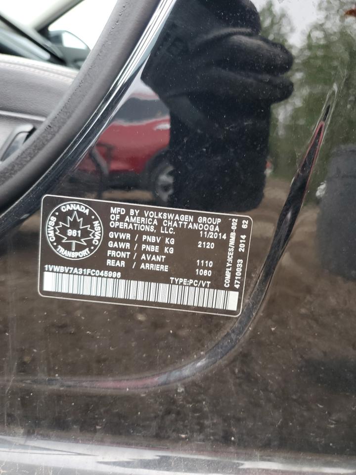 2015 Volkswagen Passat Se VIN: 1VWBV7A31FC045996 Lot: 69261865