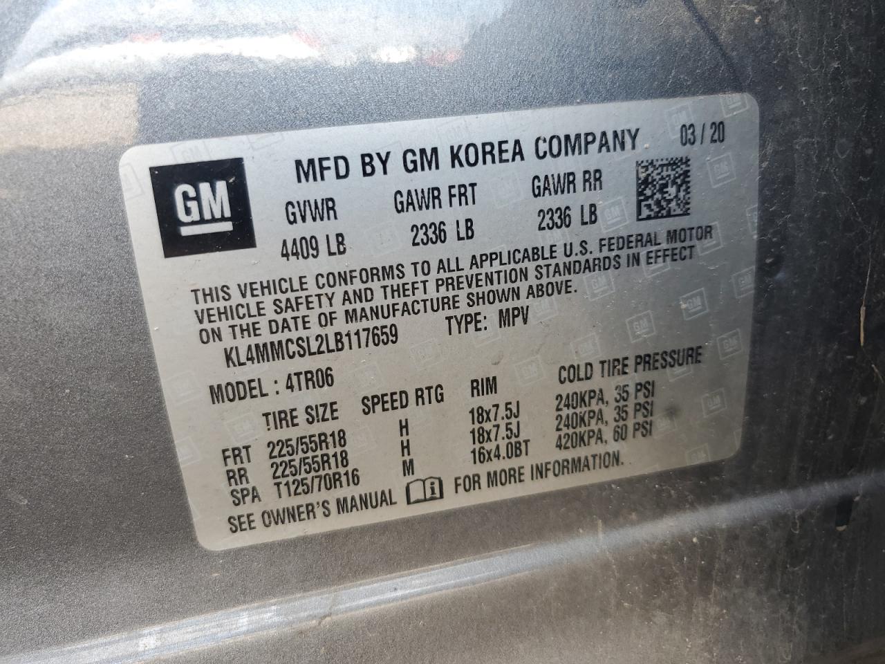 2020 Buick Encore Gx Preferred VIN: KL4MMCSL2LB117659 Lot: 67991895