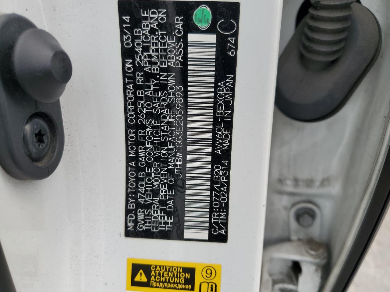 2014 Lexus Es 300H VIN: JTHBW1GG3E2059893 Lot: 70366875